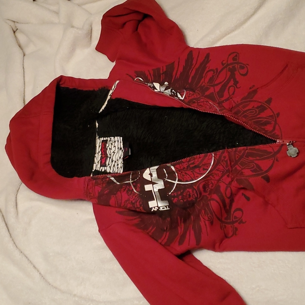 Tony Hawk burgundy kidsSize 8.Hoodie black   Faux Fur inside full zipper